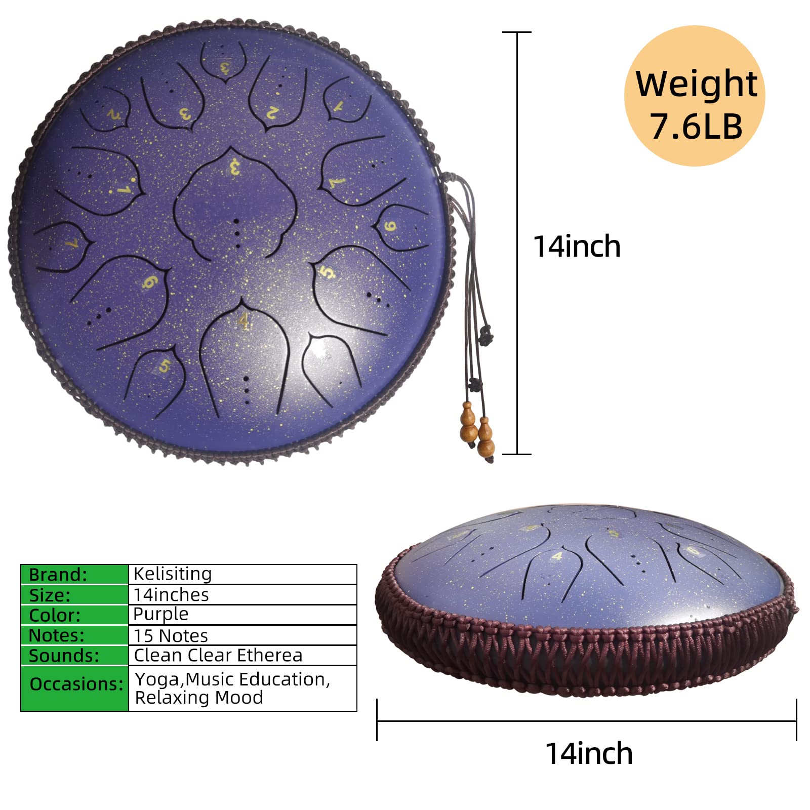 Amazon.com: 14 Inch 15 Notes D Major Steel Tongue Drum,Premium